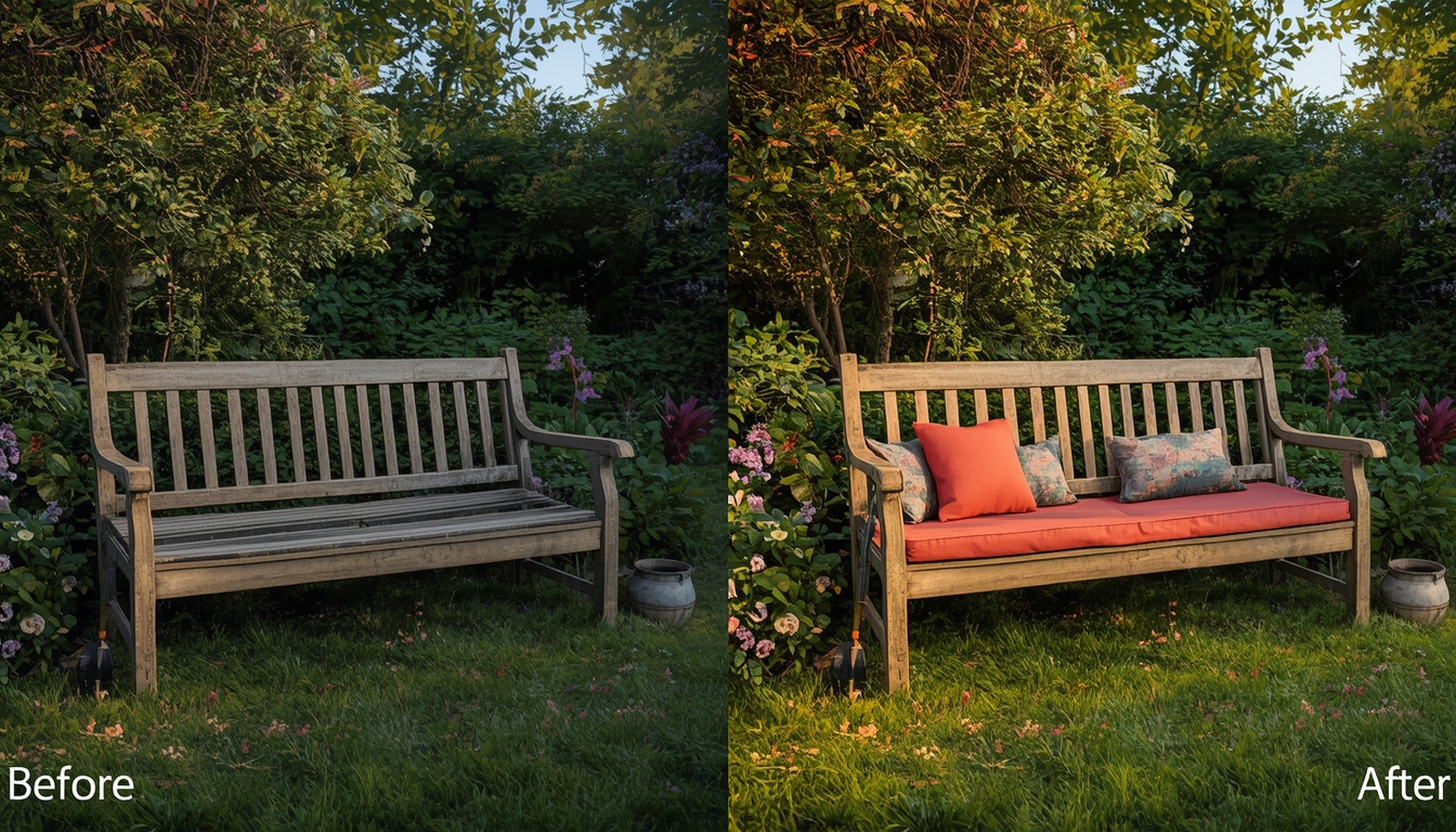Før og efter havemøbler reparation